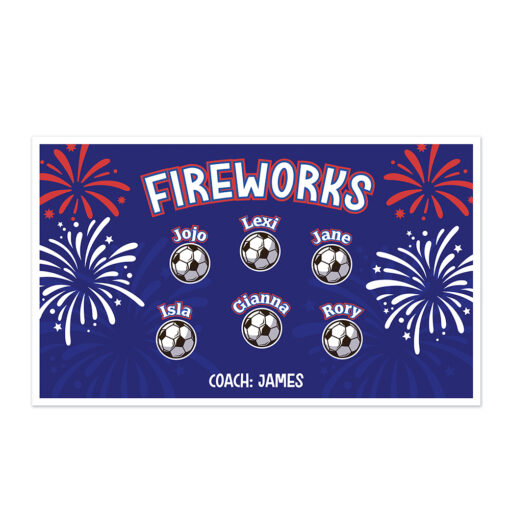 Fireworks blue AYSO custom soccer banner