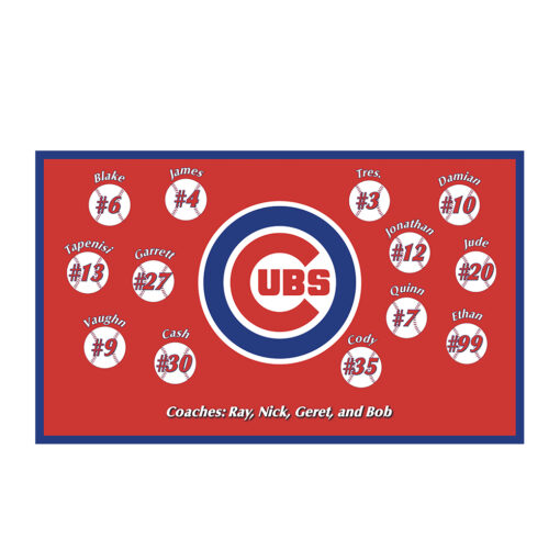 Cubs 3 Red Custom Little League Baseball Team Banner