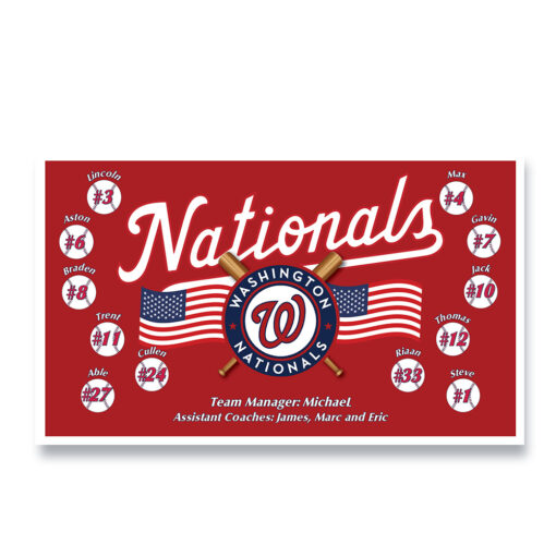 Nationals USA 3 Red Custom Team Banner for Little League Baseball