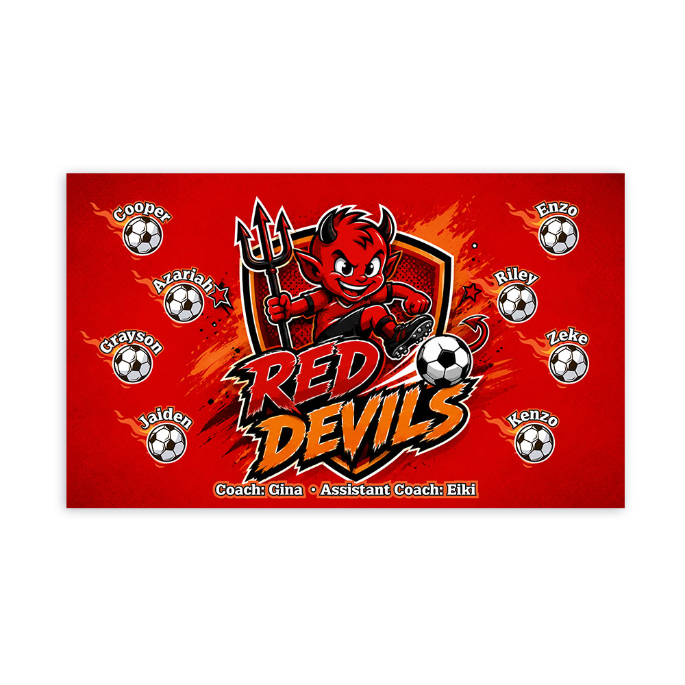 Red Devil 1 AYSO Soccer Banner Custom Design Sports Banner