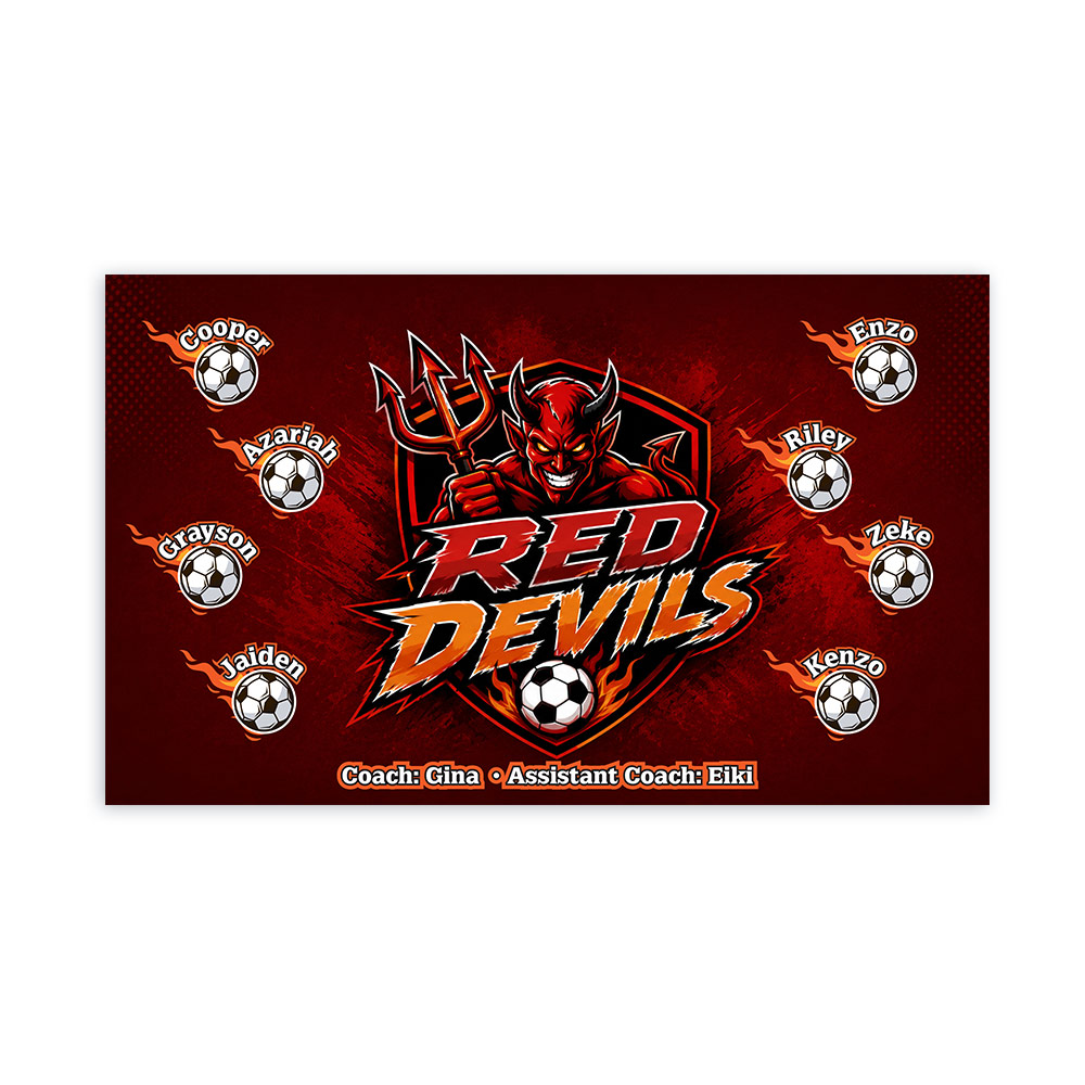 Red Devil 3 AYSO Soccer Banner Custom Design Sports Banner