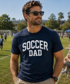 Soccer Dad Arched - Mens 100 percent cotton tee shirt white text