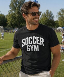 Soccer Gym Men 100 percent cotton tee shirt white text