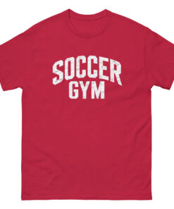Soccer Gym Men 100 percent cotton tee shirt white text
