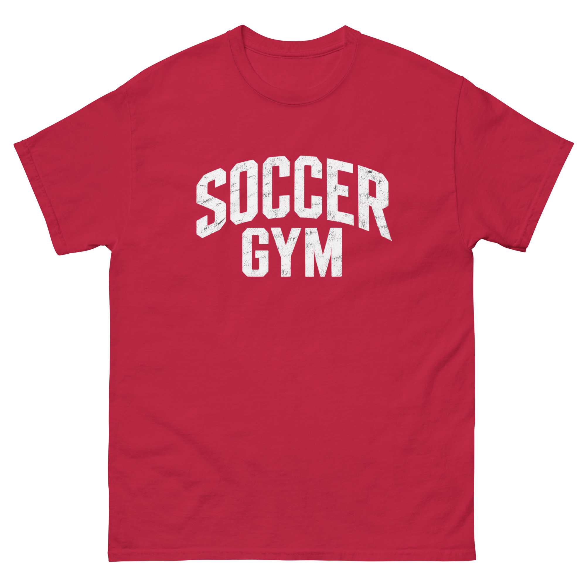 Soccer Gym Men 100 percent cotton tee shirt white text