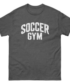 Soccer Gym Men 100 percent cotton tee shirt white text