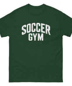 Soccer Gym Men 100 percent cotton tee shirt white text