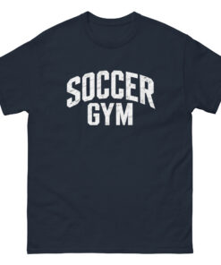 Soccer Gym Men 100 percent cotton tee shirt white text