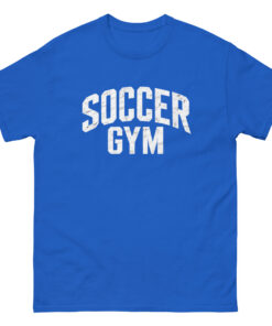 Soccer Gym Men 100 percent cotton tee shirt white text