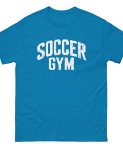 Soccer Gym Men 100 percent cotton tee shirt white text
