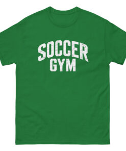 Soccer Gym Men 100 percent cotton tee shirt white text